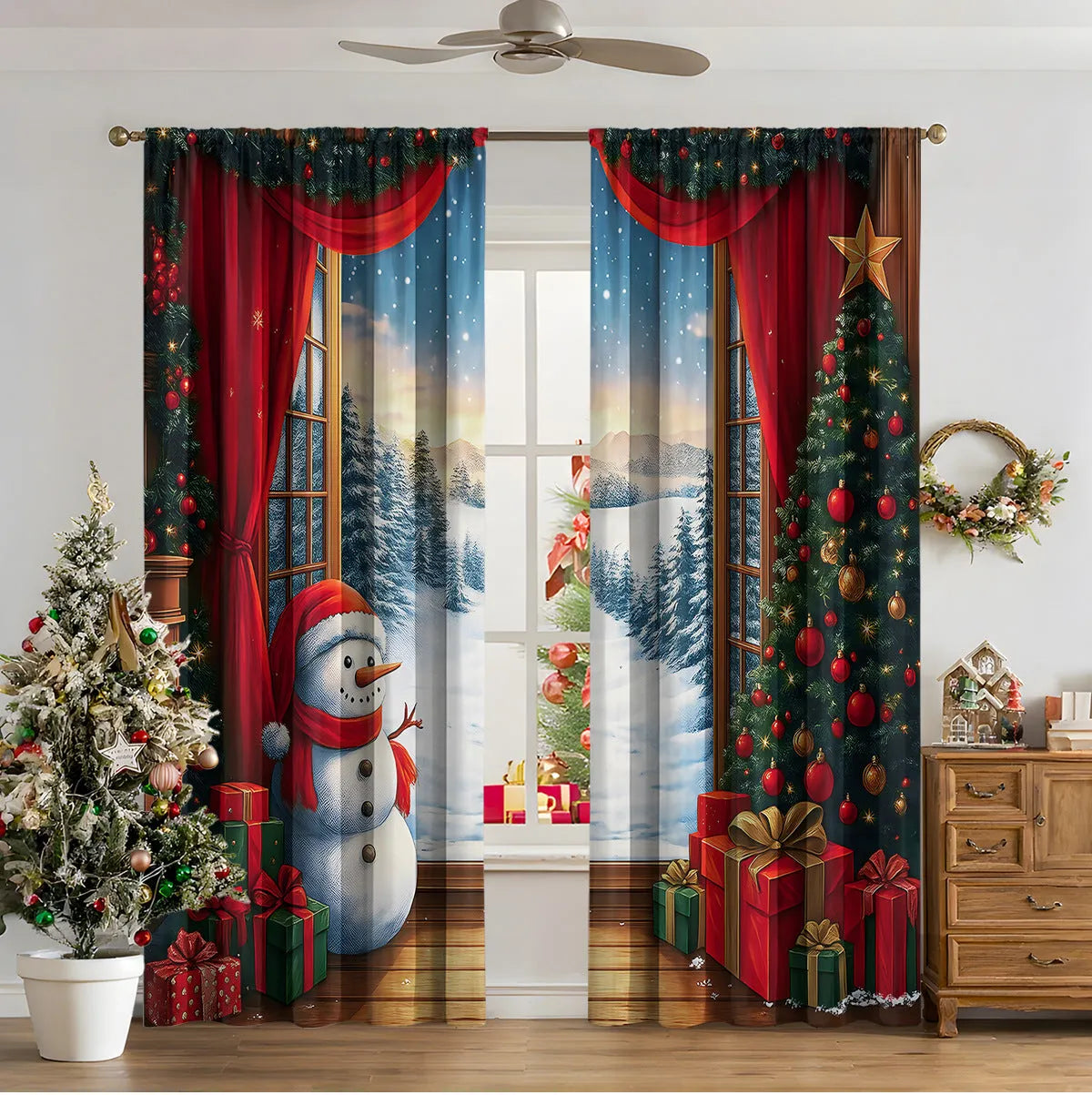 3D digital printed Christmas curtains in polyester with sunshade function and modern design