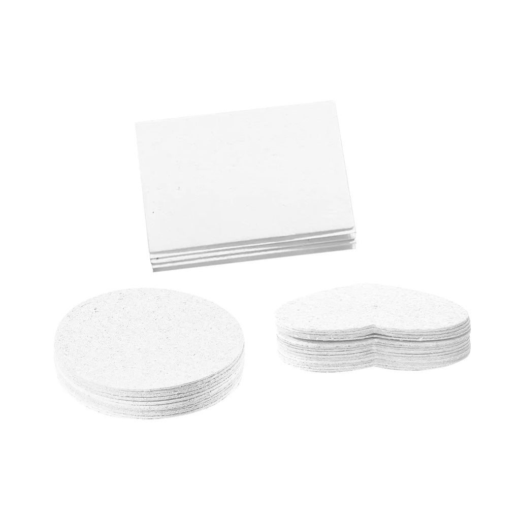 Cartoon wood pulp painting sponge set showing heart, round and square shaped sponges with fountain pens