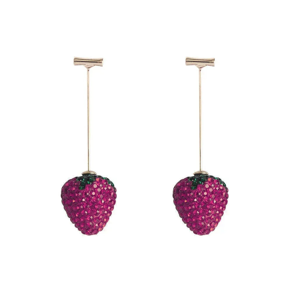 Geometric strawberry design earrings with spot drill detailing in red zinc alloy