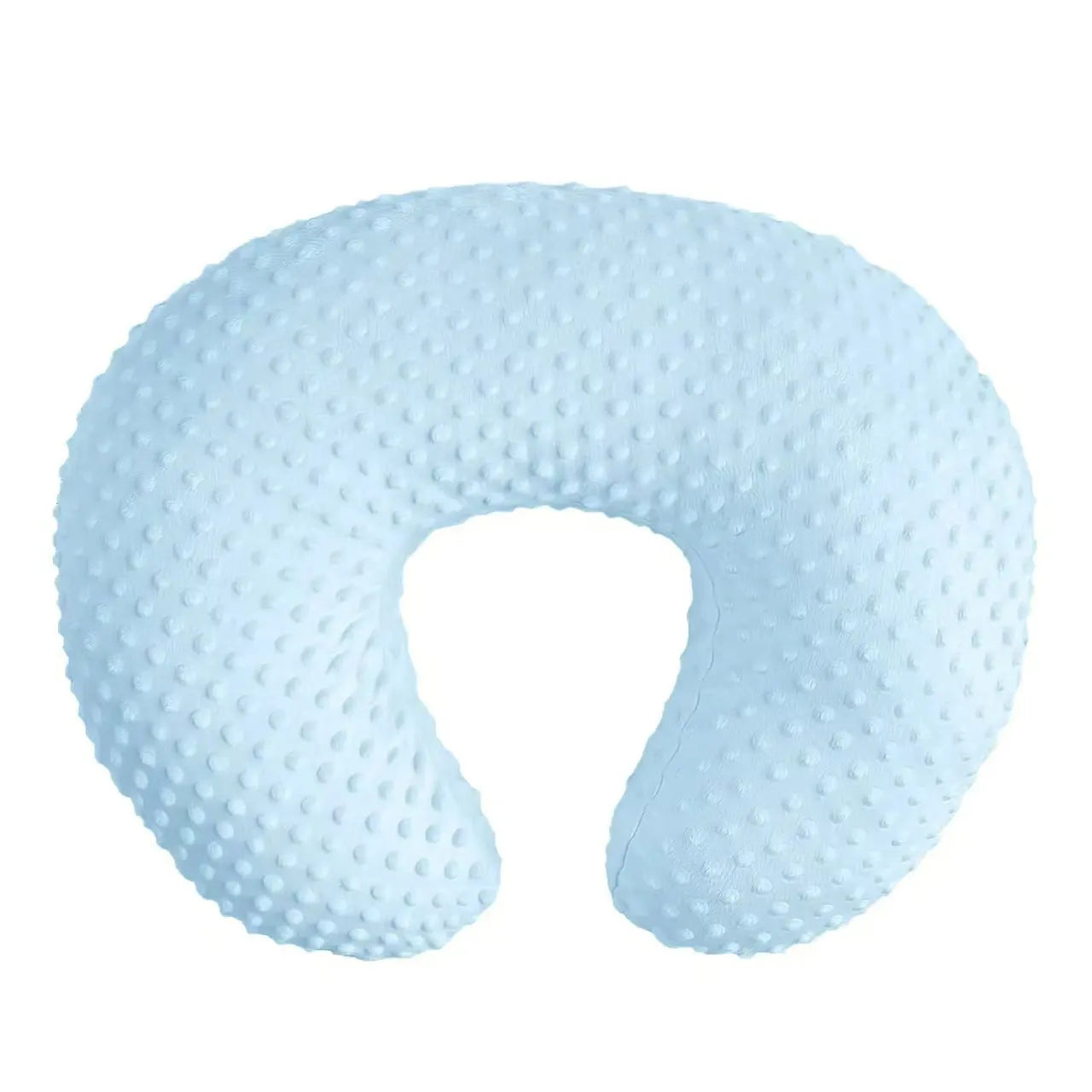 Nursing pillow with raised spill prevention edge in pink, yellow, grey, and light blue colour options