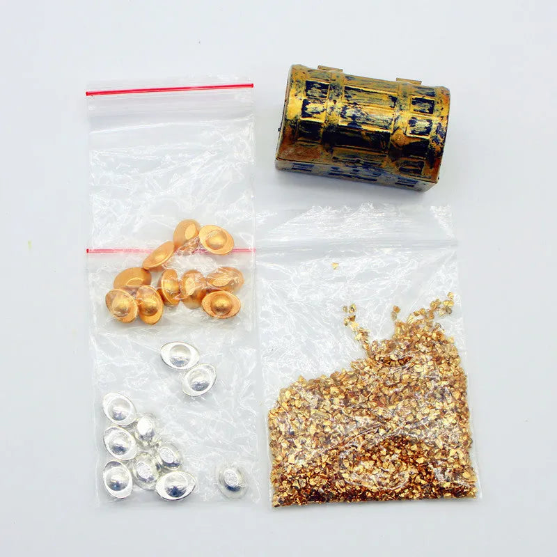 Alloy treasure box doll house miniatures with gold coins and bars for teenage visual development