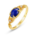 Japanese style geometric silver ring with blue lapis lazuli stone in ellipse shape