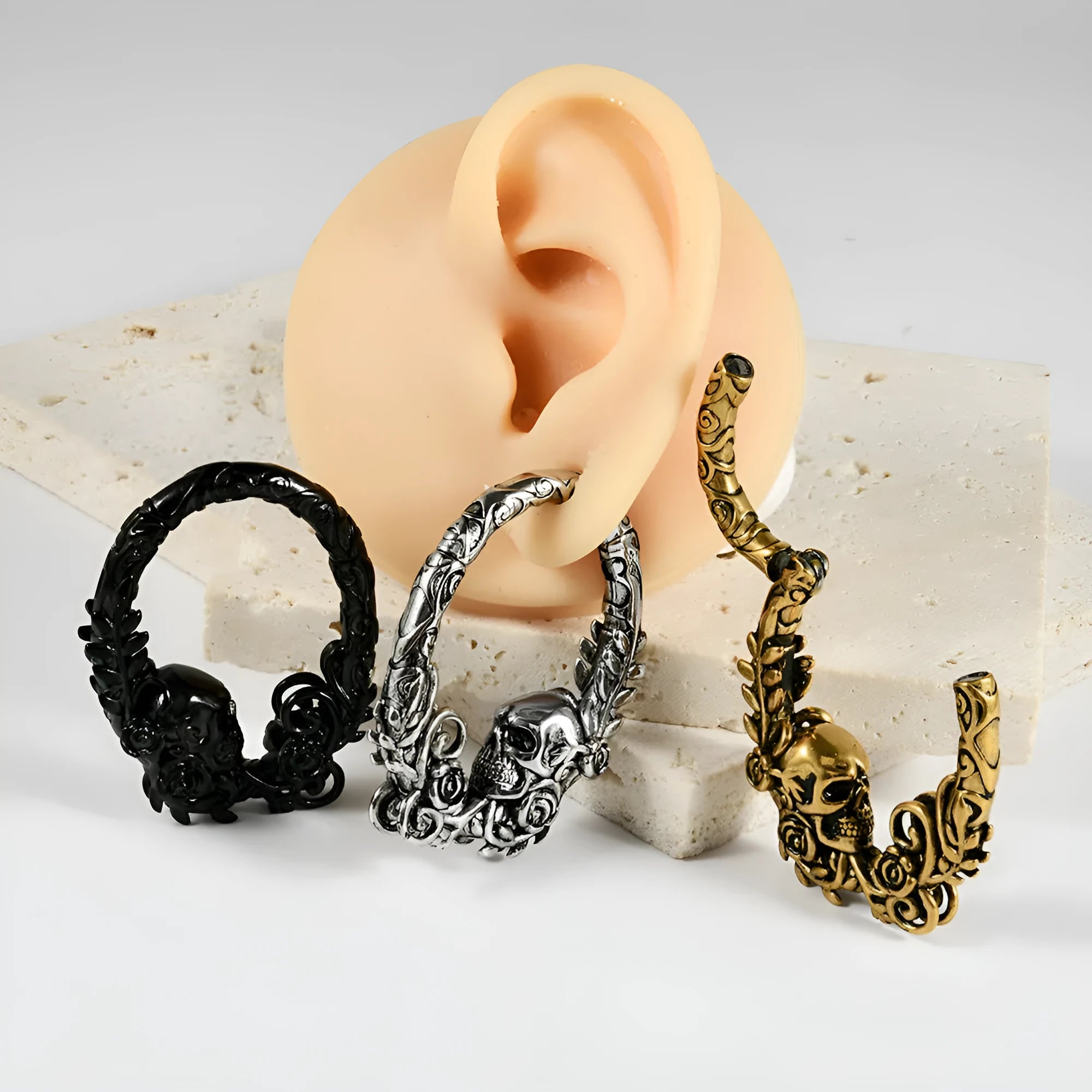 Fashion stainless steel shaped pattern earrings with totem design and electroplated finish