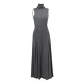 Grey women's slim-fit cotton dress with half turtleneck and backless design