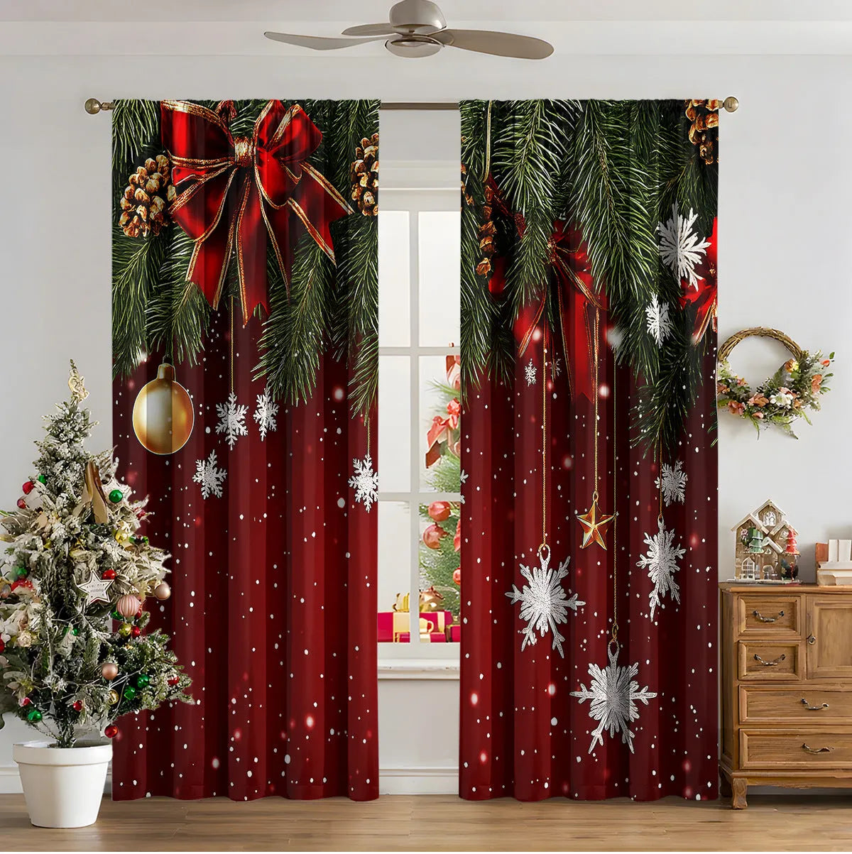 3D digital printed Christmas curtains in polyester with sunshade function and modern design