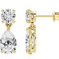 Sterling silver stud earrings with round and water drop moissanite stones in gold or silver plating