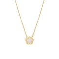 White mother shell flower pendant necklace on copper O-shaped chain in silver finish