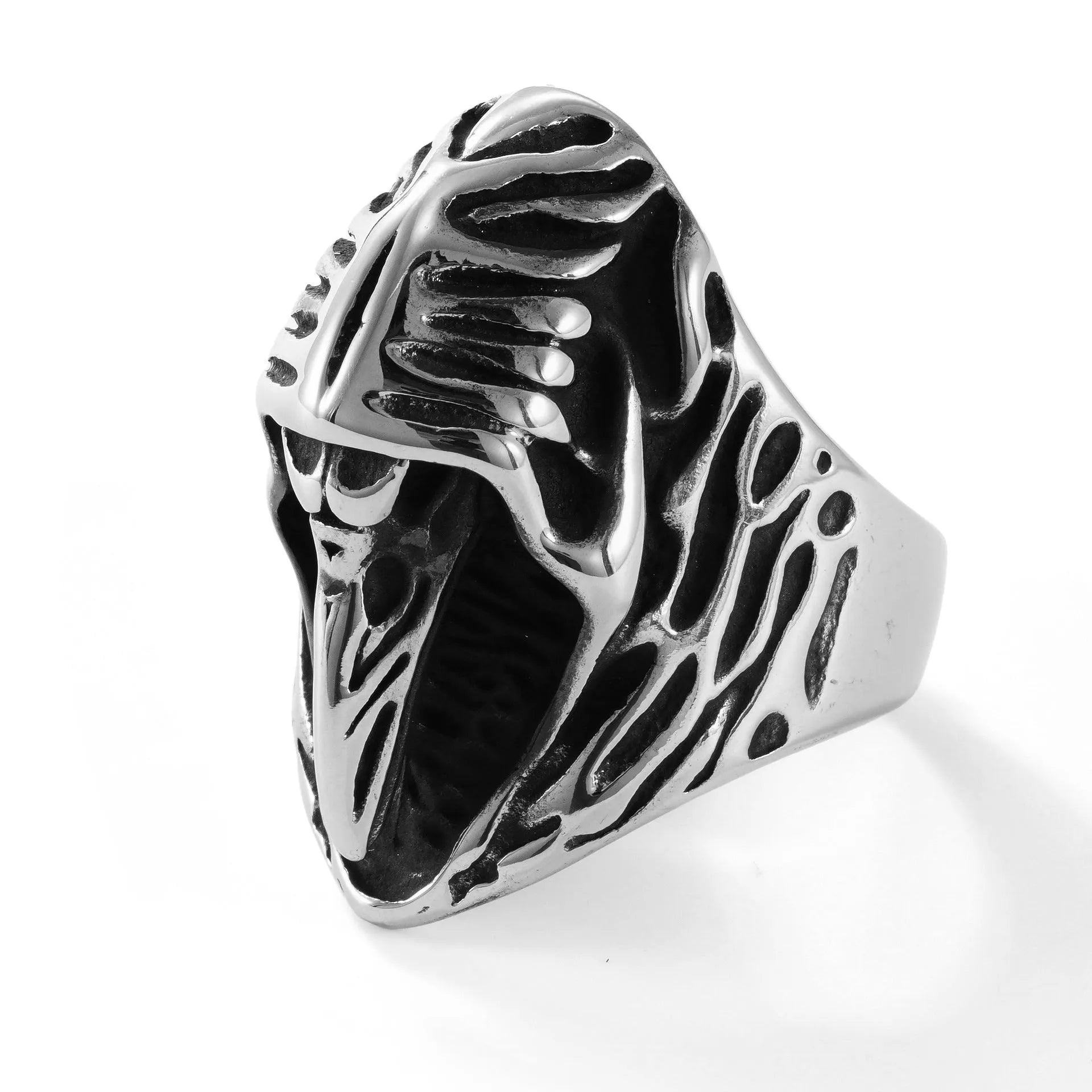 Crow titanium steel ring in MR166 colour with geometric punk design, unisex, size options 18 to 22