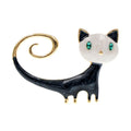 White or orange painted cat brooch with tailing up design on alloy metal
