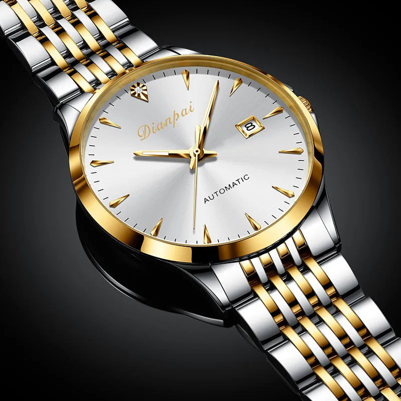 Men's automatic mechanical watch with stainless steel bracelet and mineral glass crystal