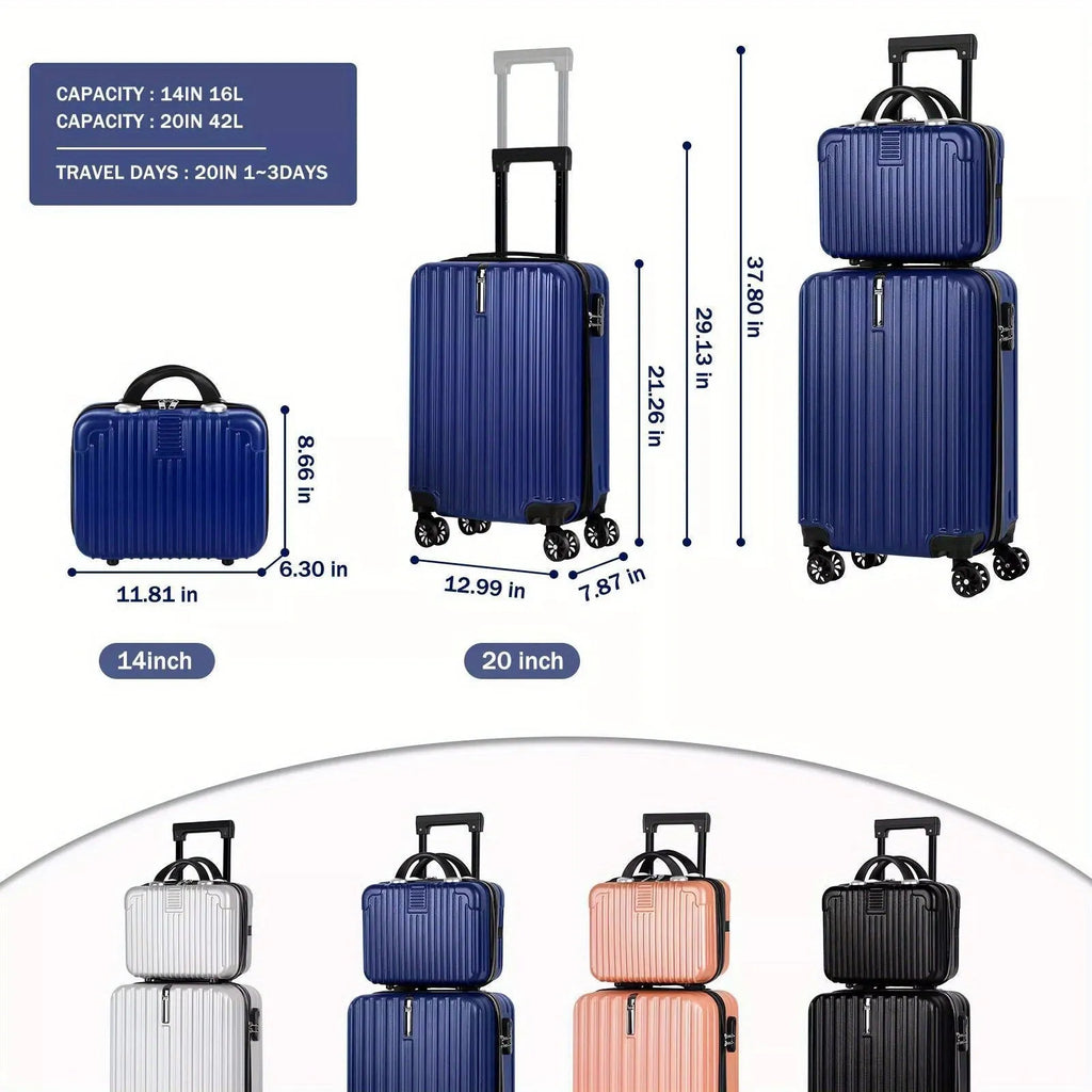 Aluminium alloy suitcase travel set showing 14in and 20in trunks with towel accessory