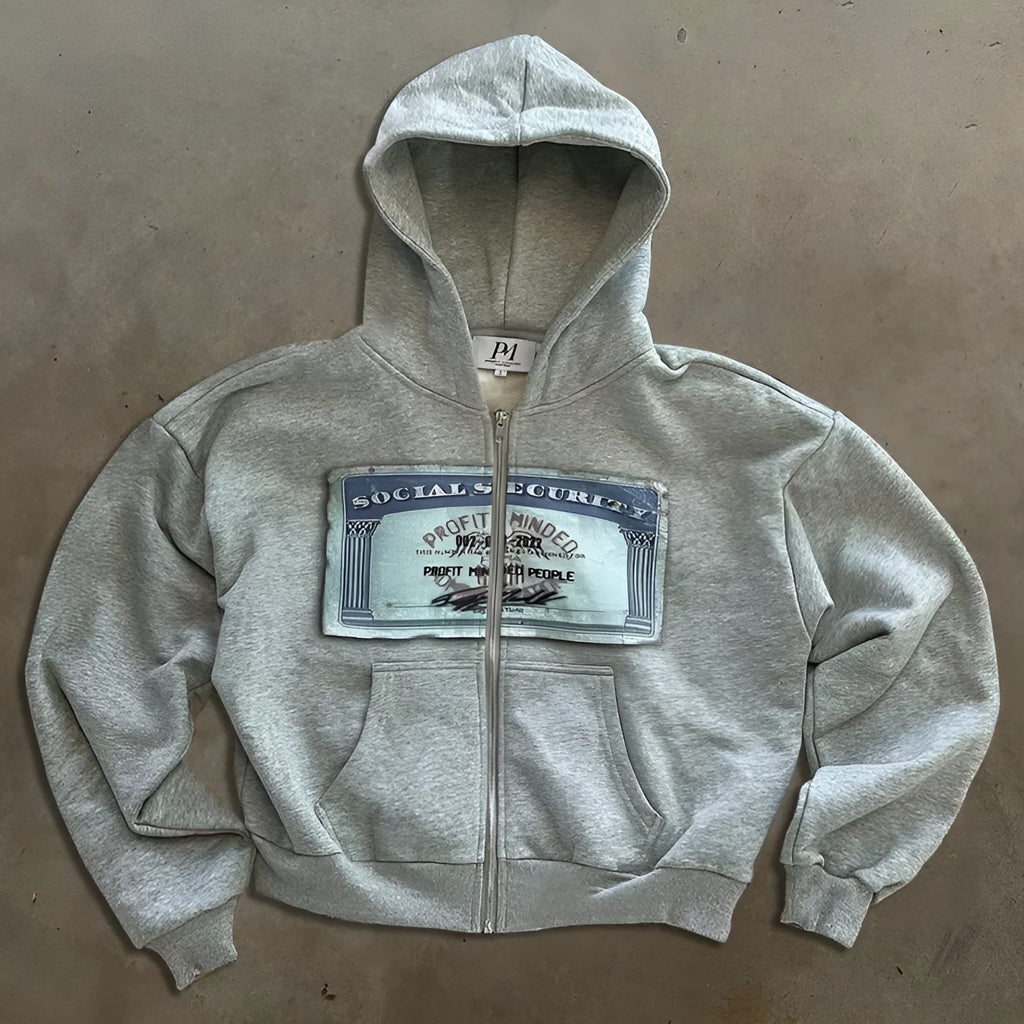Men's and women's letter pattern hoodie zip jacket in loose European fit with zip pockets