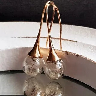 Transparent glass dandelion seed earrings with French hooks in silver and bronze finishes