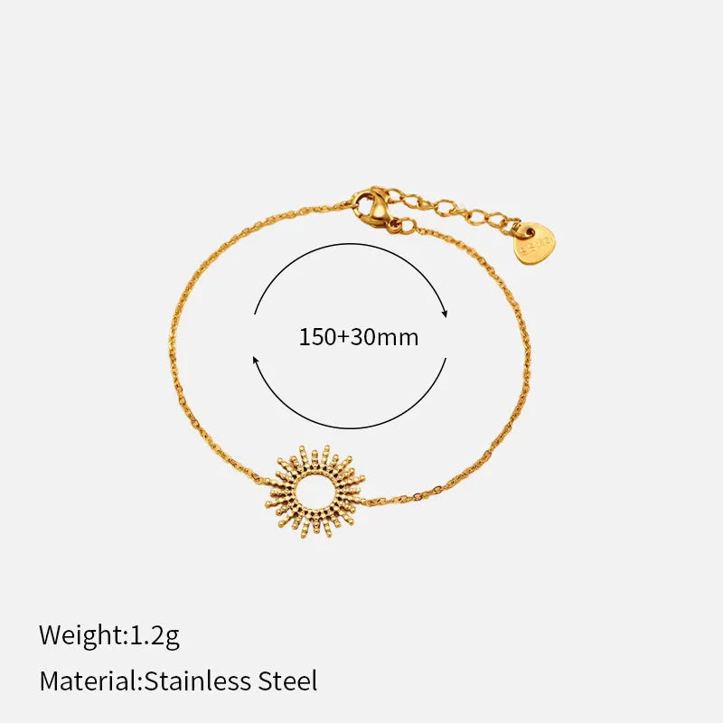 Gold sunflower necklace and bracelet set for women with geometric design