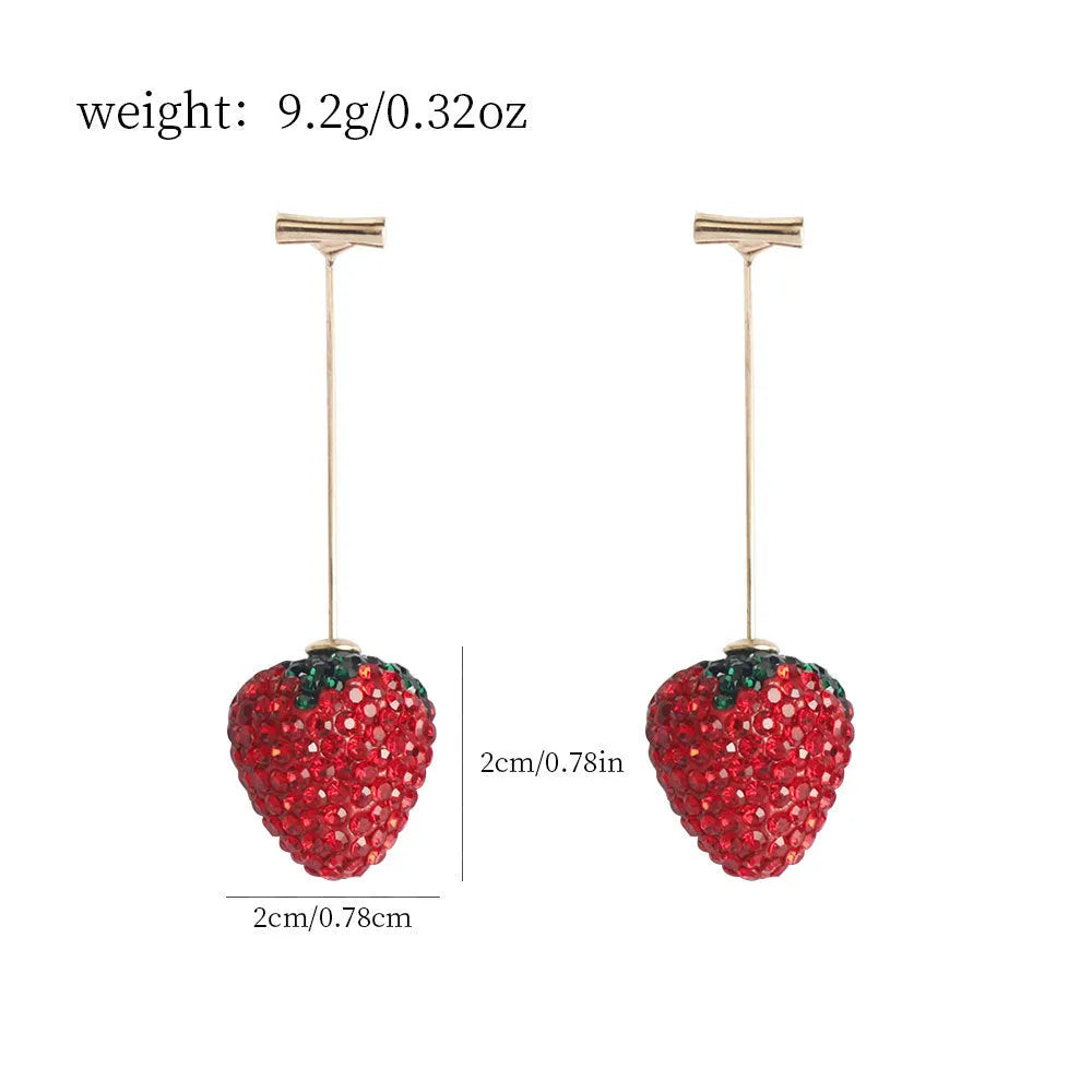 Geometric strawberry design earrings with spot drill detailing in red zinc alloy