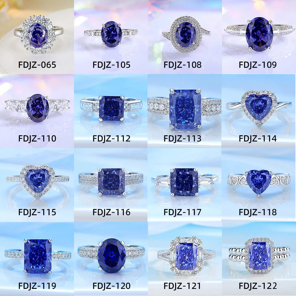 Women's heart-shaped sterling silver ring with an ice flower cut zircon stone in a Tanzanite colour.