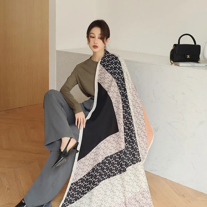Polyester vintage print scarf in mid-length design for autumn travel warmth
