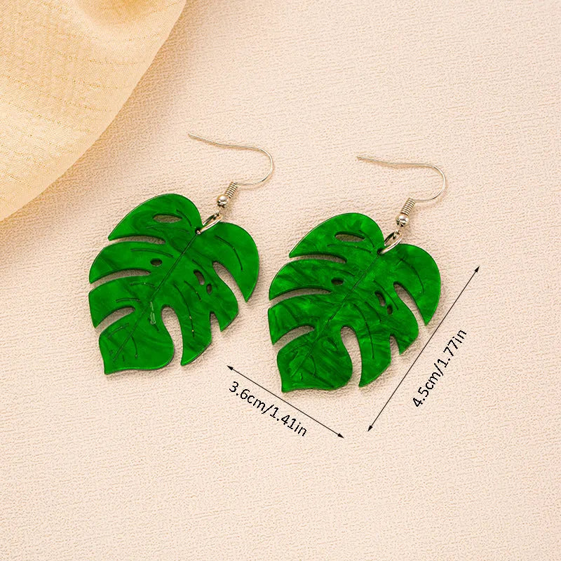 Acrylic drop earrings with coconut and jackfruit designs on alloy hooks in summer colours