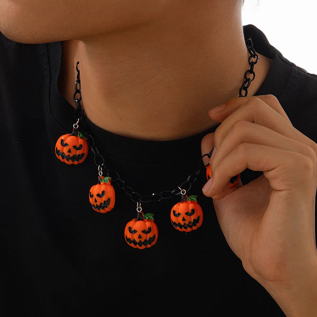 Halloween necklace with acrylic ghost pumpkin pendant on 67 cm chain in mixed colours