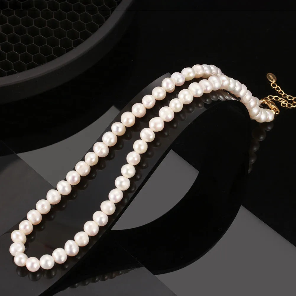 Women's adjustable freshwater pearl necklace with sterling silver chain and 6-7mm pearls