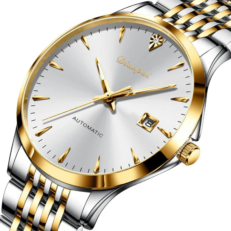 Men's automatic mechanical watch with stainless steel bracelet and mineral glass crystal
