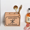 Wooden kitchen storage box with grid compartments for knives forks and chopsticks