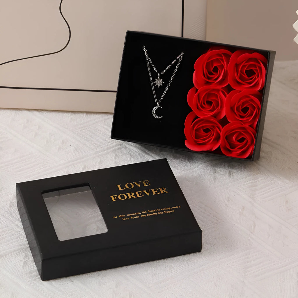 Korean-style soap flower gift box set in red, pink or black with gift box and handbag