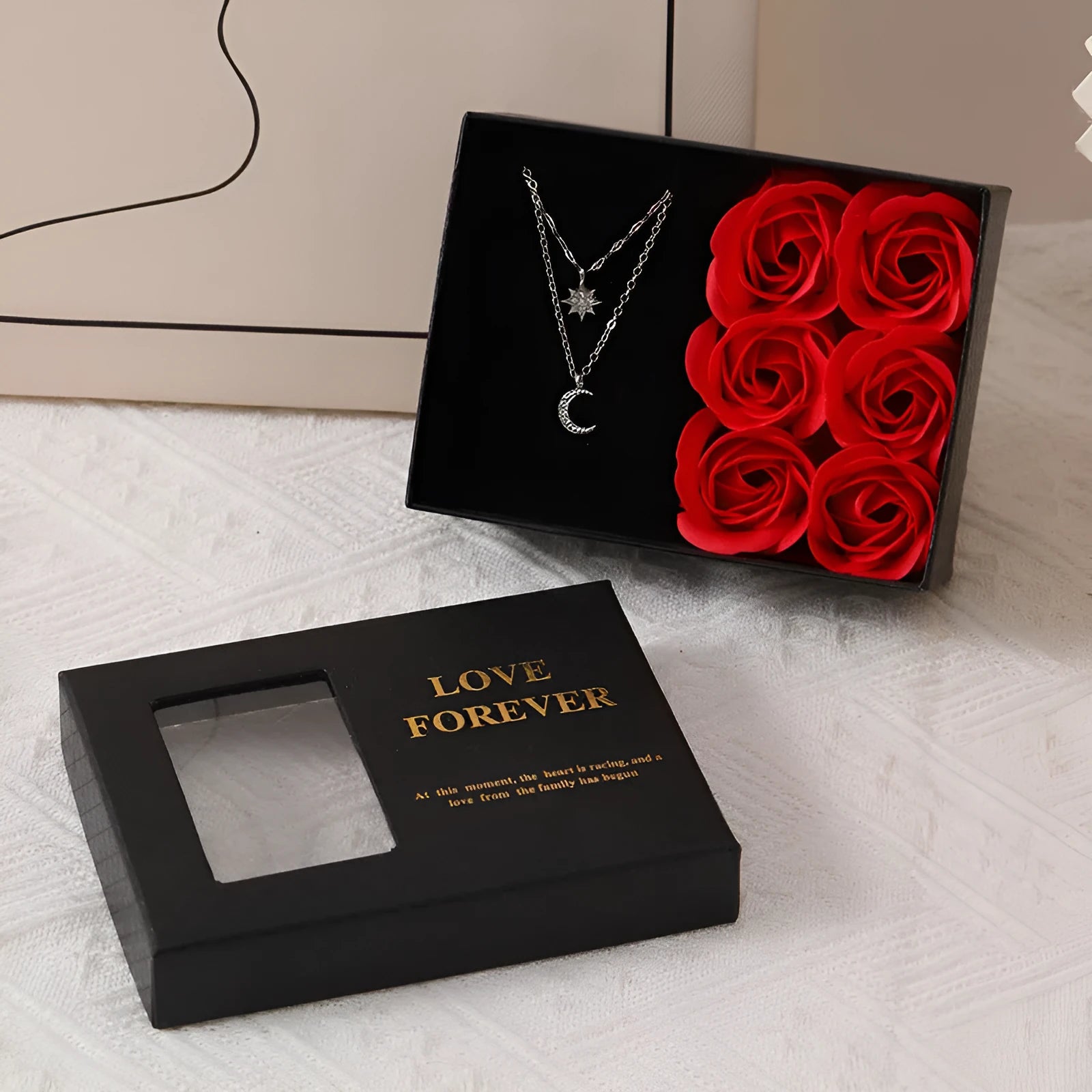 Korean-style soap flower gift box set in red, pink or black with gift box and handbag