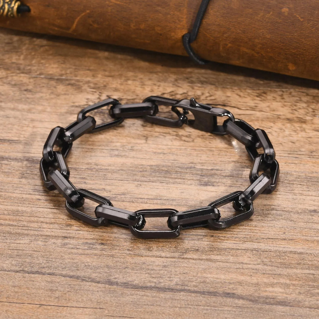 Men's titanium steel square chain bracelet in black, gold, retro, or steel colour.