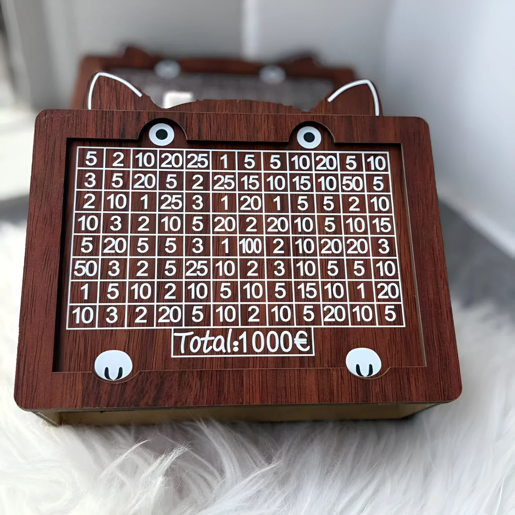 Wooden digital coin bank modern simplicity style on a desk
