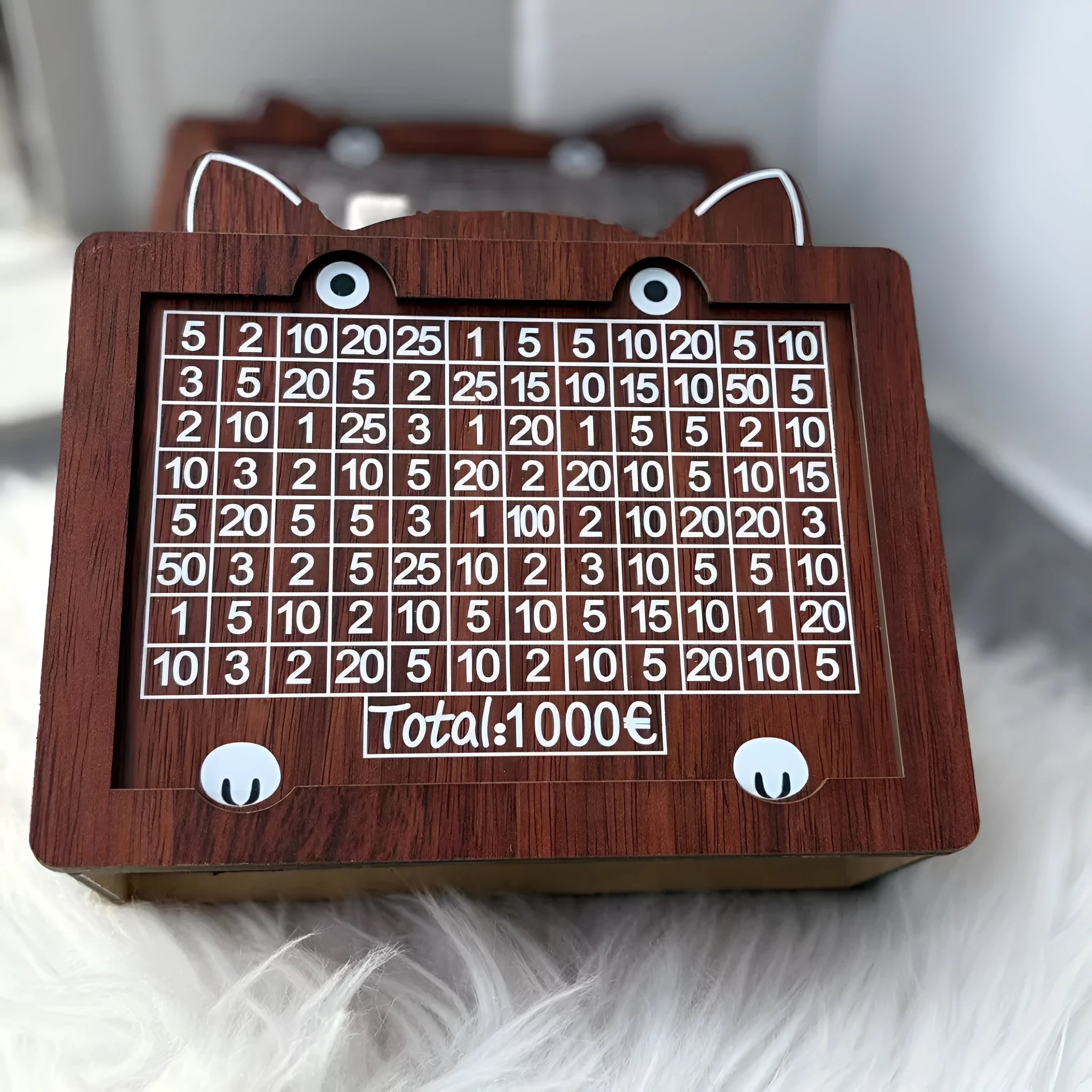 Wooden digital coin bank modern simplicity style on a desk