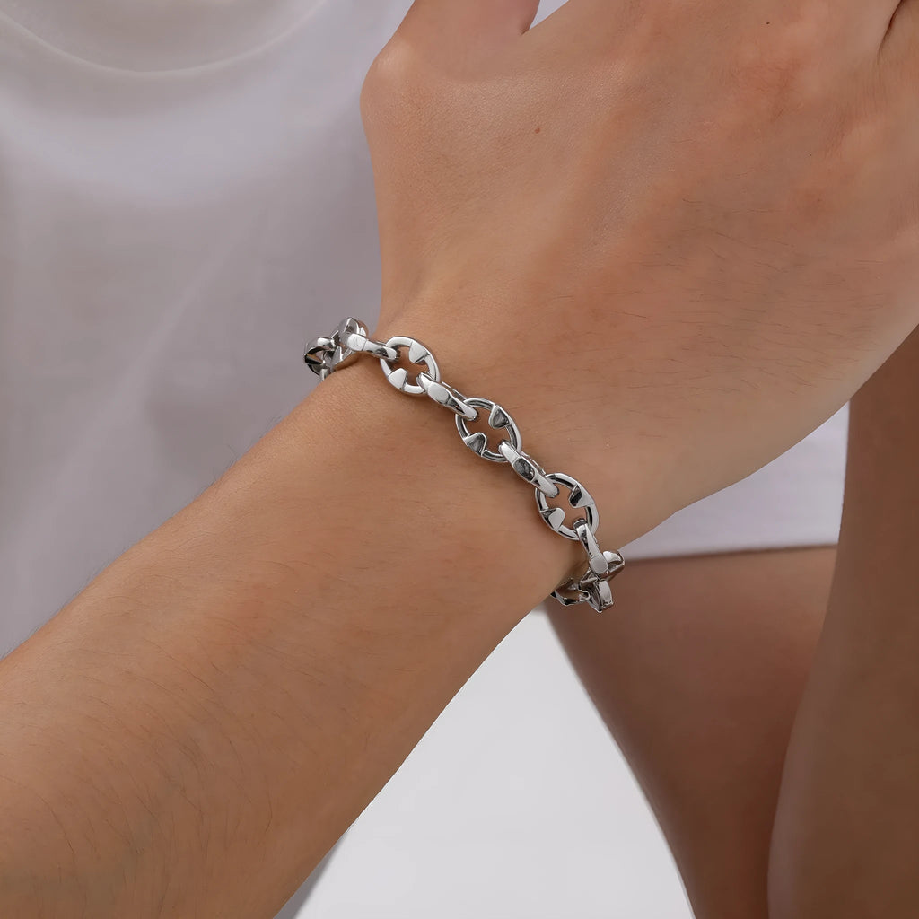 Stainless steel thick geometric chain bracelet for men's hip hop fashion