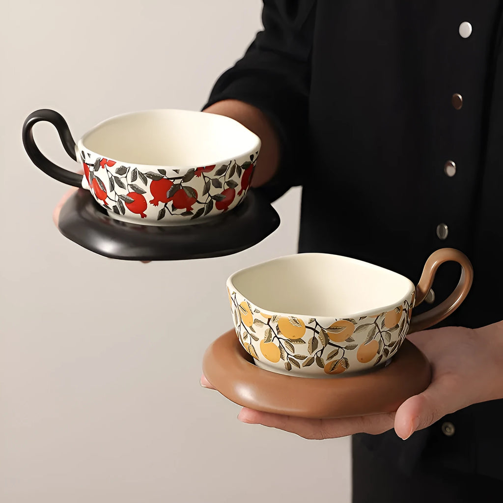 Antique style ceramic coffee cup and saucer set with 210ml capacity in retro luxury design