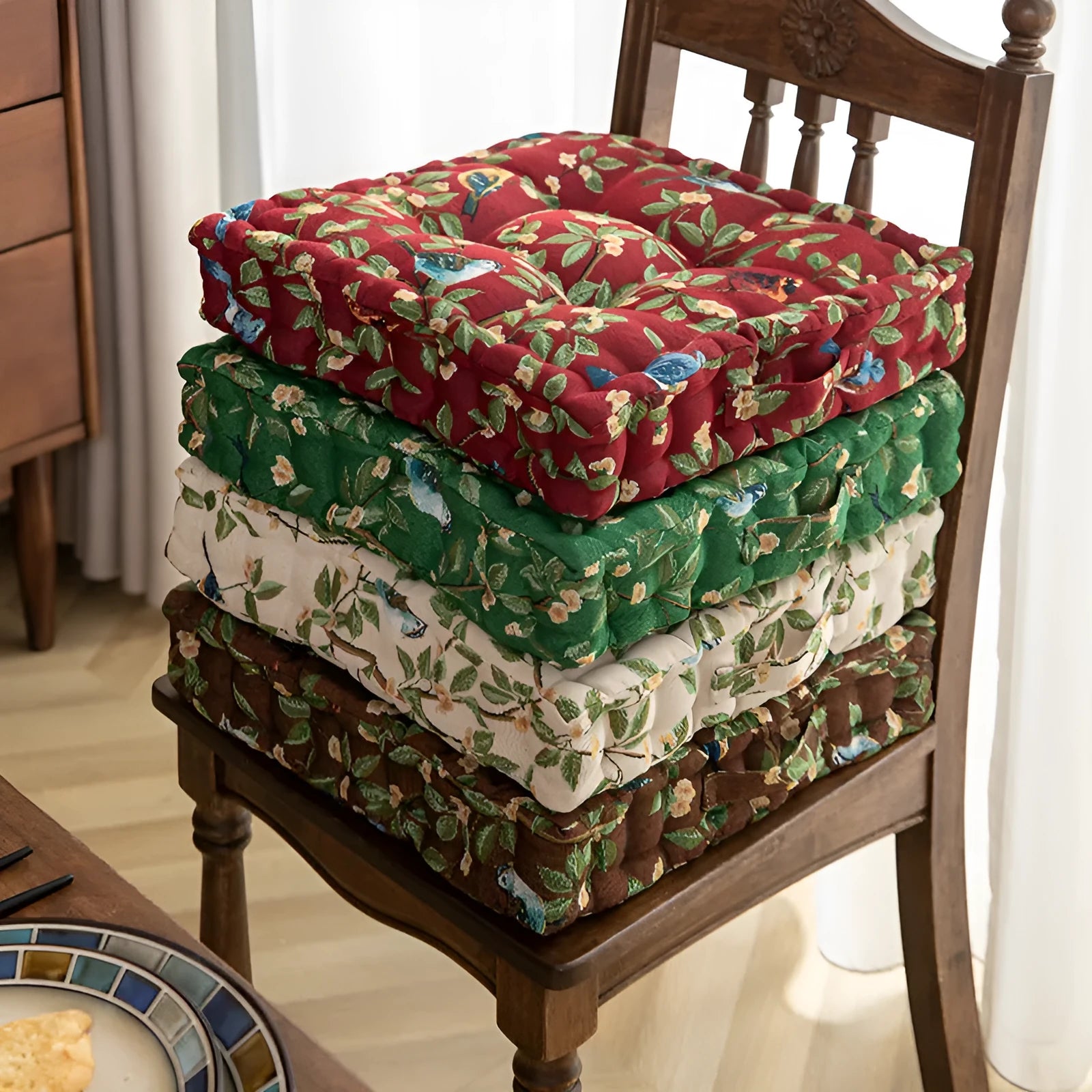 American dining chair back cushion with plant pattern, 40x40x8cm with waist support