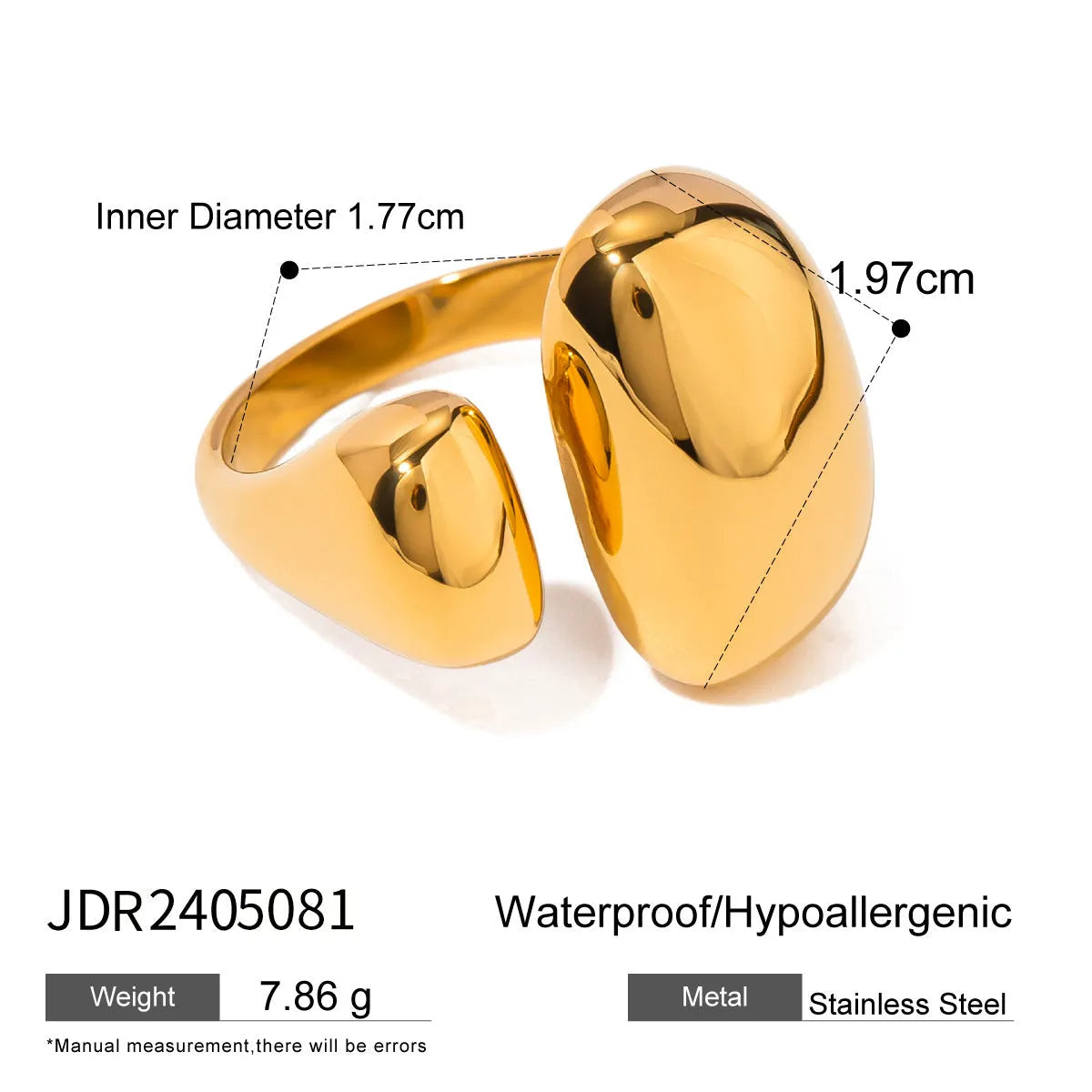 Women's stainless steel geometric open ring in electroplated colour JDR2405081