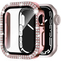 Double diamond glass Apple Watch case in rose pink colour showing peep-proof protection design