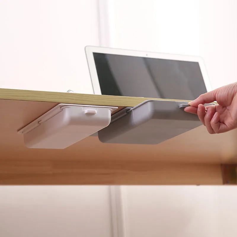Plastic under desk storage box with grid lid in multiple colour options