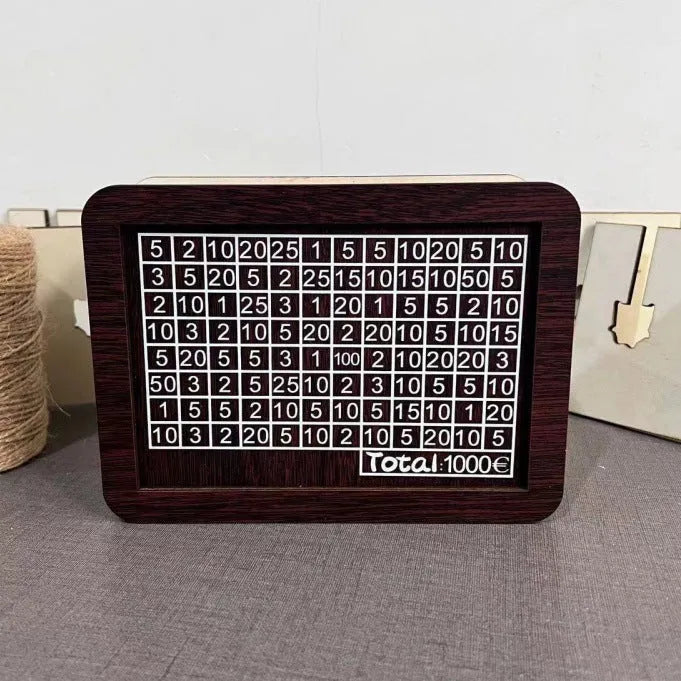 Wooden digital coin bank modern simplicity style on a desk