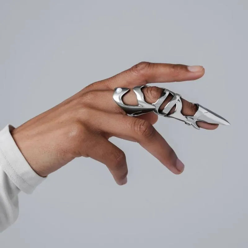 Silver alloy punk armour style finger stall fashion ring accessory