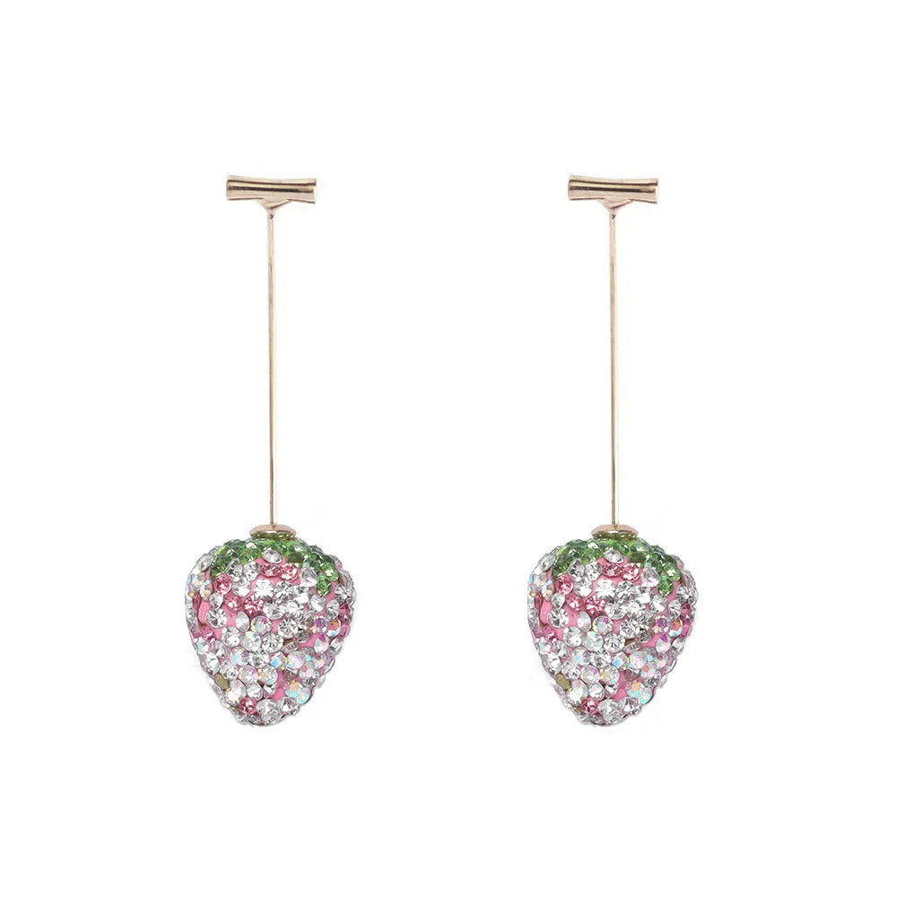 Geometric strawberry design earrings with spot drill detailing in red zinc alloy