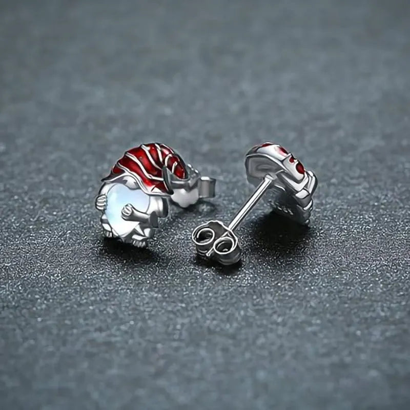 Women's heart-shaped Santa Claus earrings in electroplated white gold colour