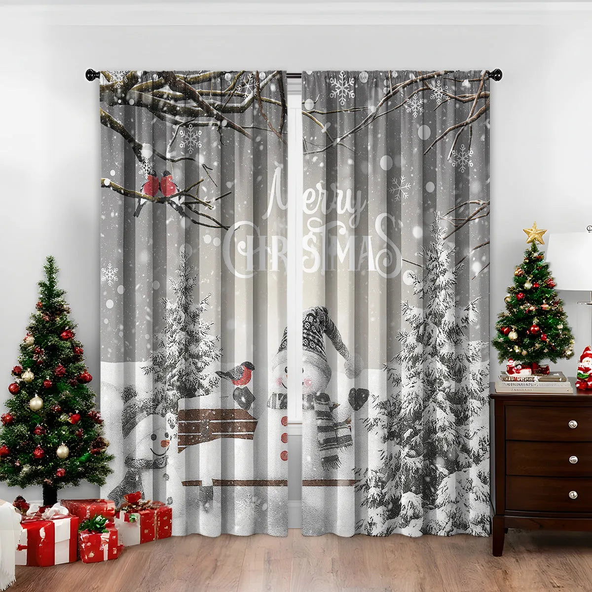 3D digital printed Christmas curtains in polyester with sunshade function and modern design