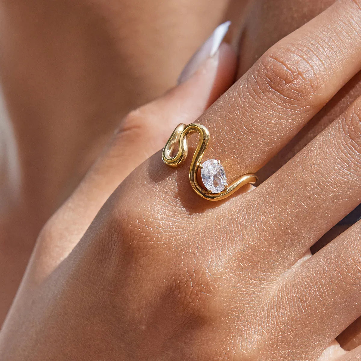 Stainless steel geometric zircon ring in European and American style, available in multiple colours and sizes No 6 to No 8
