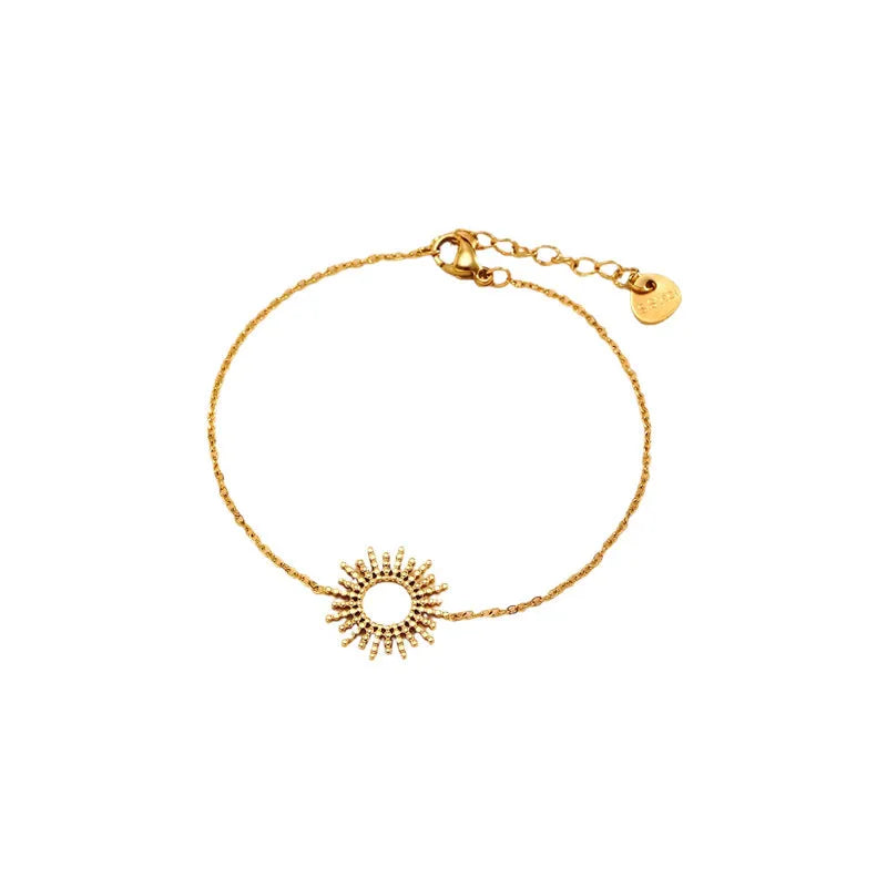 Gold sunflower necklace and bracelet set for women with geometric design