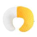 Nursing pillow with raised spill prevention edge in pink, yellow, grey, and light blue colour options