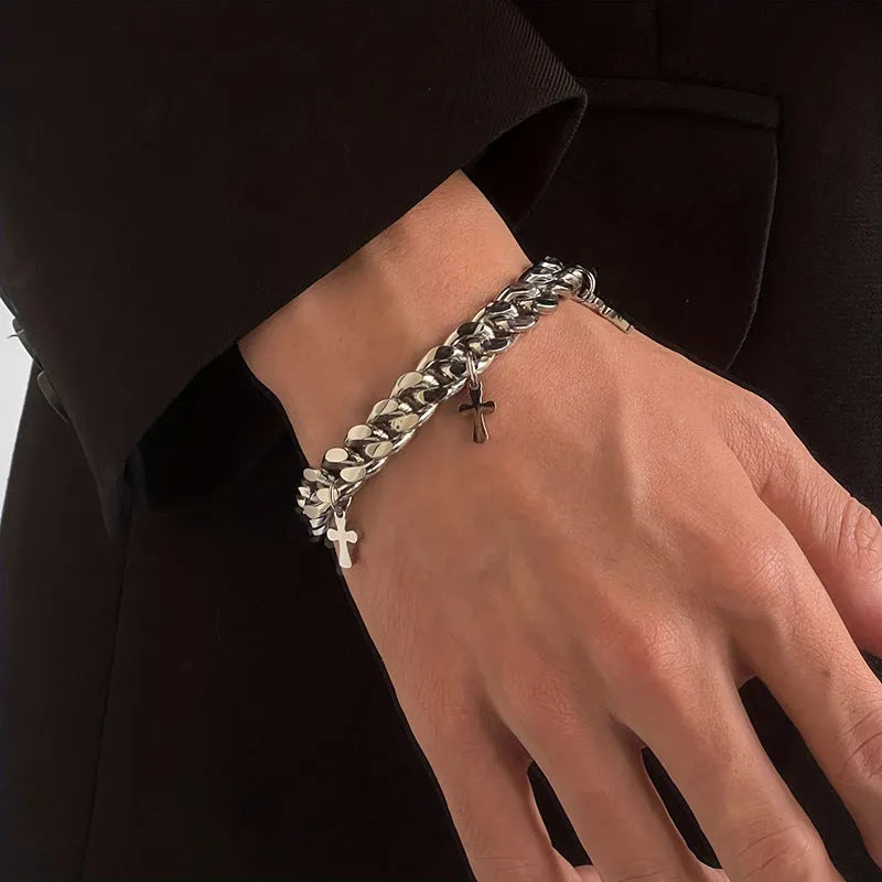 Men's titanium steel cross bracelet with geometric shape in cold wind style
