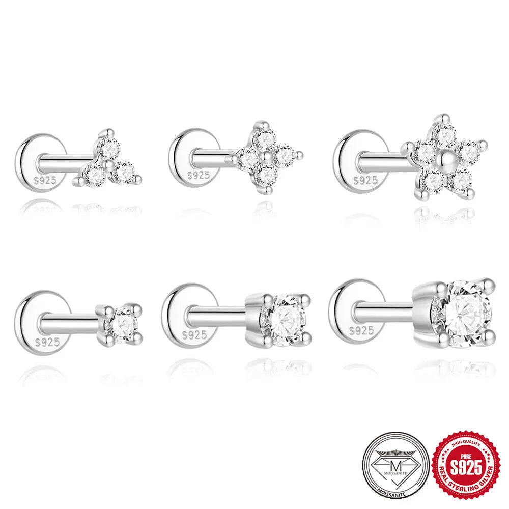 S925 sterling silver stud earrings with geometric petal design in platinum colour