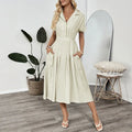Lapel waist tight pocket shirt dress in light green twill polyester spliced basic style front view