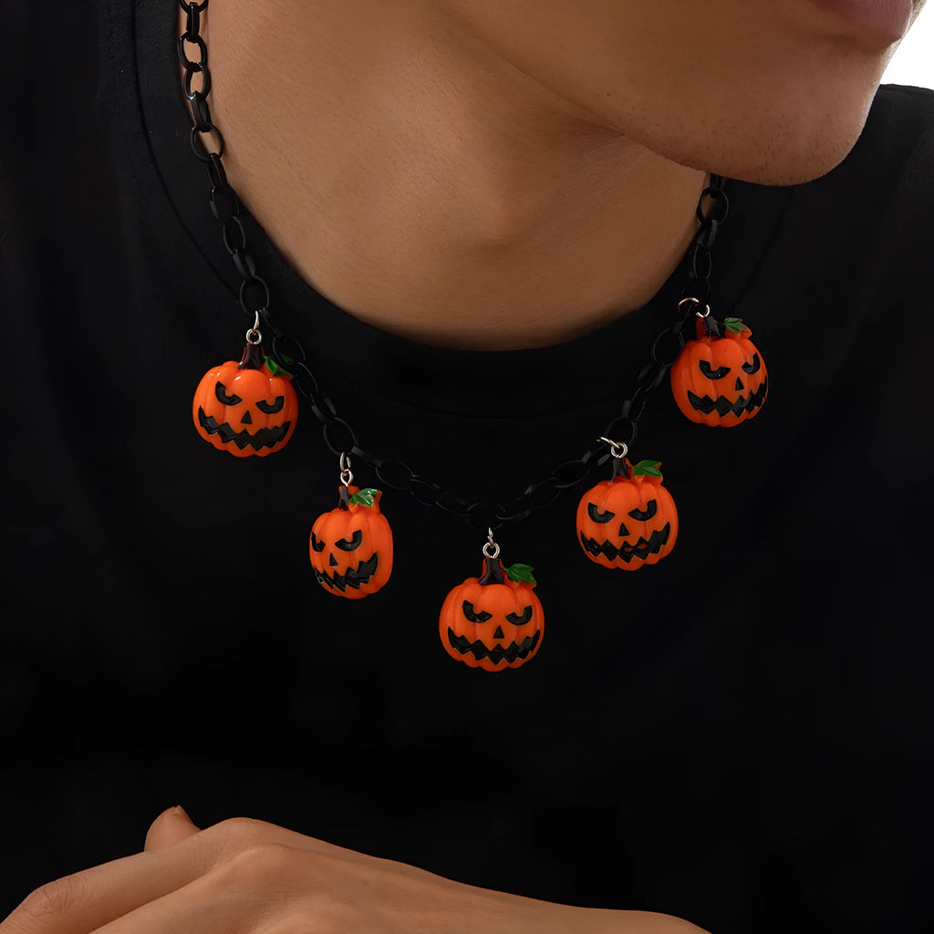 Halloween necklace with acrylic ghost pumpkin pendant on 67 cm chain in mixed colours