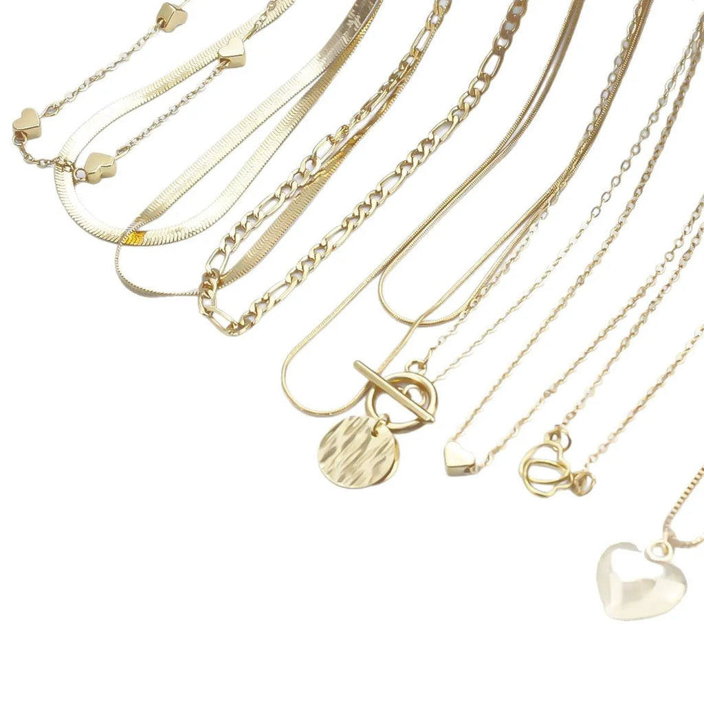 Women's gold necklace set with 10 alloy pendants on adjustable snake bone chain